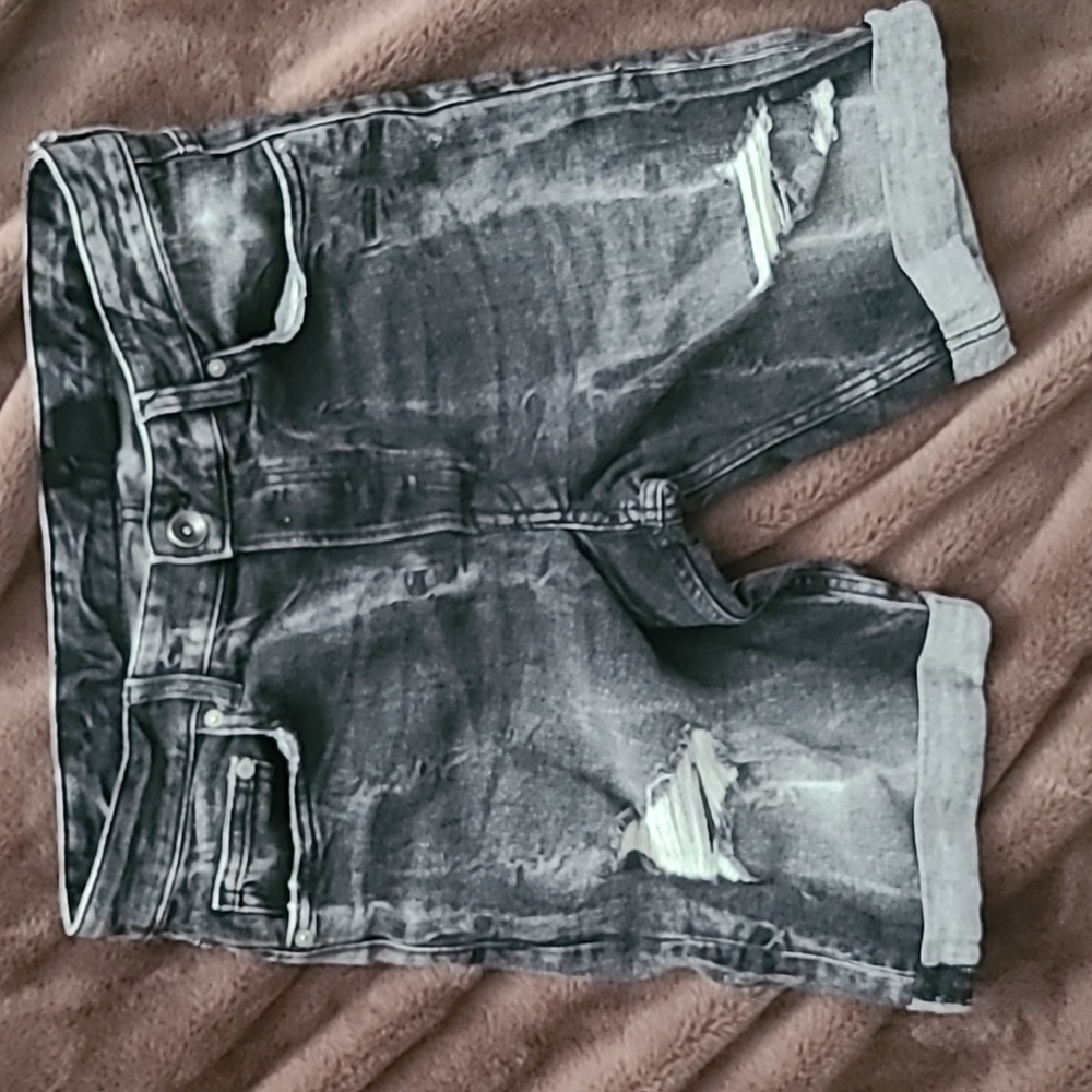 &Denim black distressed shorts, men's 30